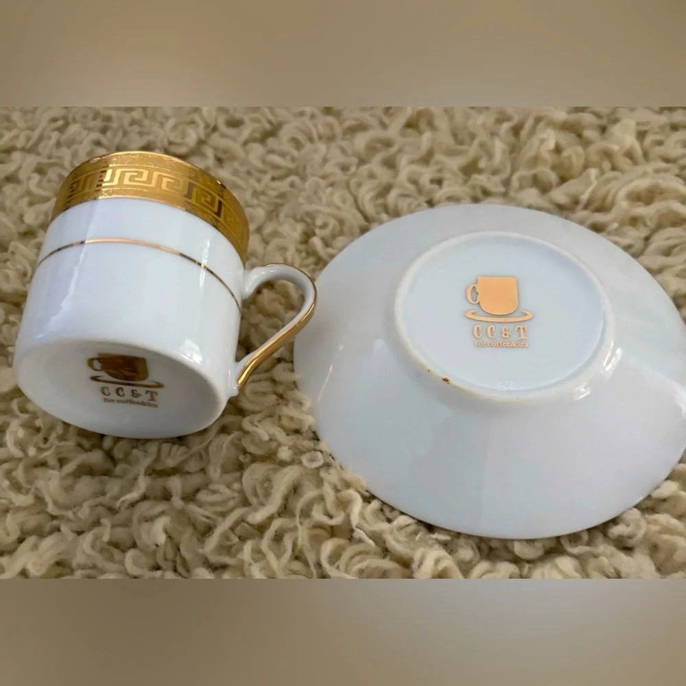 2 sets porcelain Demitasse cup/saucers Espresso morning joe quiet Lux Quality